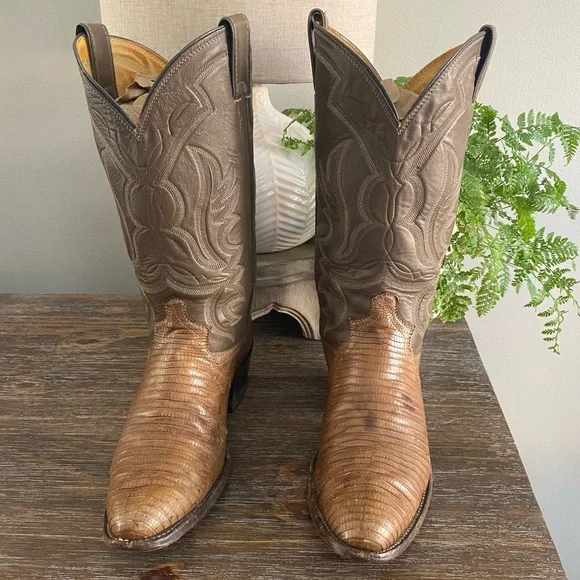 Vtg Justin Lizard Western Cowboy Boots Mens 9 D Brown Tan - Picture 13 of 15